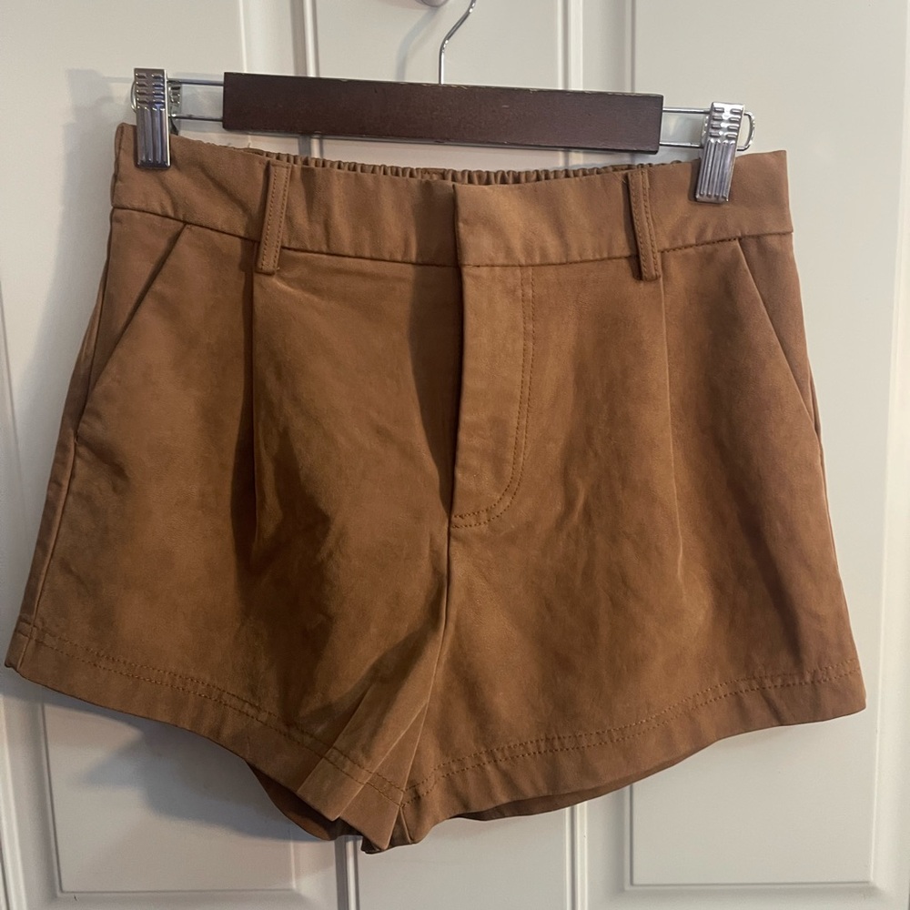 Free People High-Waist Brown Suede-Look Shorts